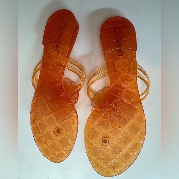 CHANEL CC Jelly Camellia Glitter Thong Sandals Size 36 - Picture 2 of 7